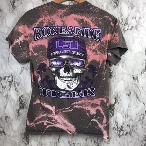 LSU Boneafide Tiger Bleached Skull Short Sleeve Tee - Pink/Gray